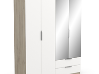 Kledingkast spectre 157cm met spiegel - mat wit/eik - afbeelding 1 van  5