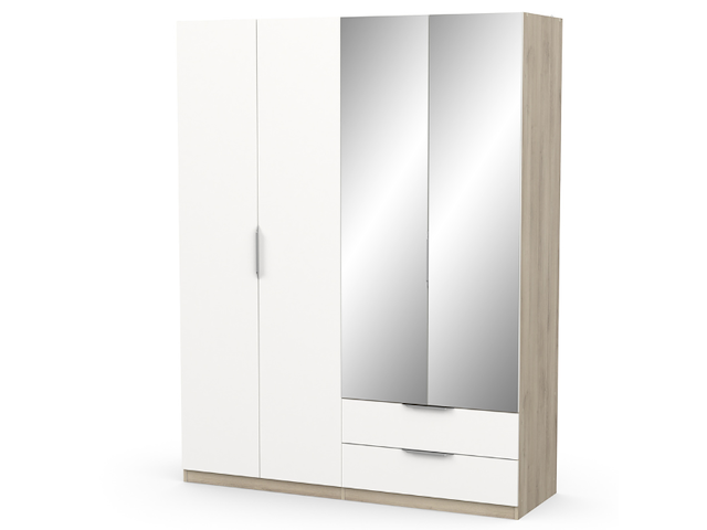 Kledingkast spectre 157cm met spiegel - mat wit/eik - afbeelding 3 van  5