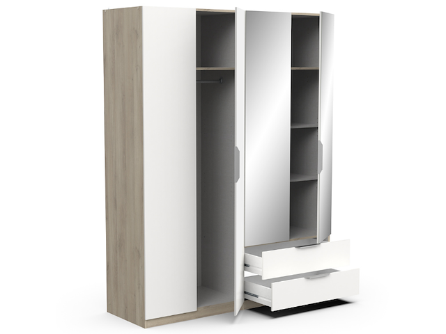 Kledingkast spectre 157cm met spiegel - mat wit/eik - afbeelding 4 van  5