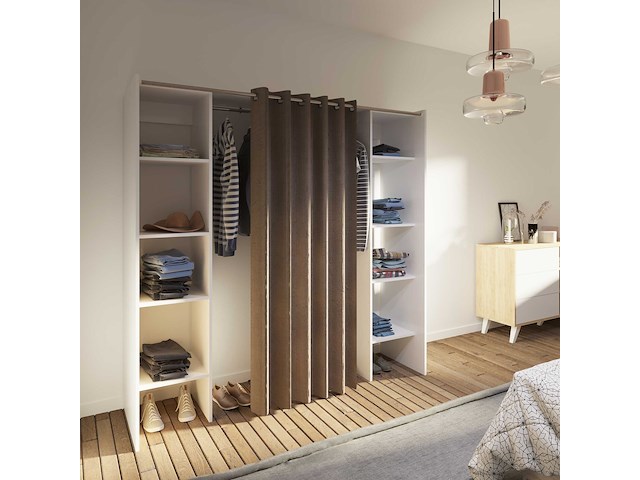 Kledingkast spike 112/185cm met gordijn - wit/taupe - afbeelding 1 van  6