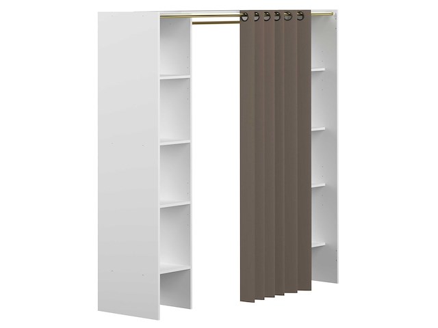 Kledingkast spike 112/185cm met gordijn - wit/taupe - afbeelding 2 van  6