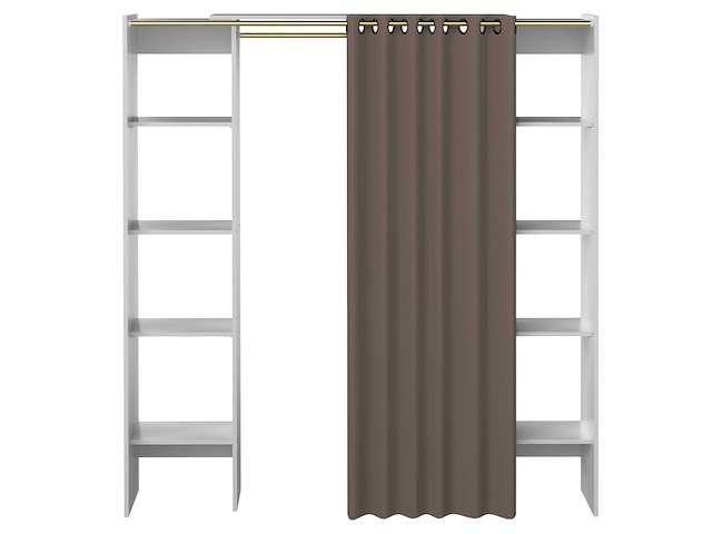 Kledingkast spike 112/185cm met gordijn - wit/taupe - afbeelding 3 van  6