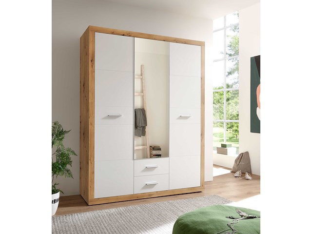 Kledingkast storck 151cm 3 deuren & 2 lades & spiegel - artisan eik/wit - afbeelding 1 van  7