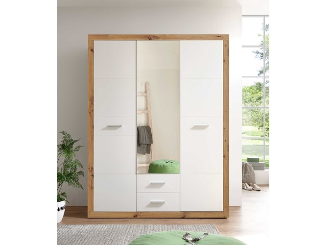 Kledingkast storck 151cm 3 deuren & 2 lades & spiegel - artisan eik/wit - afbeelding 2 van  7