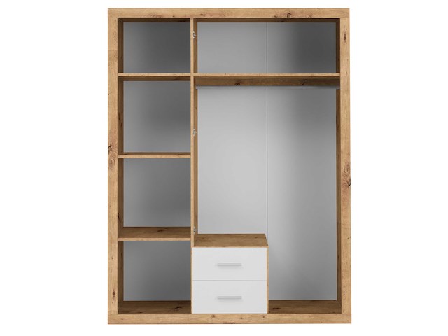 Kledingkast storck 151cm 3 deuren & 2 lades & spiegel - artisan eik/wit - afbeelding 5 van  7