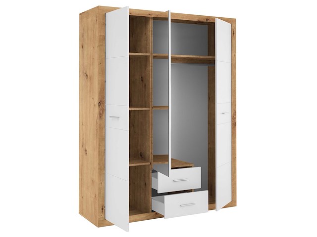 Kledingkast storck 151cm 3 deuren & 2 lades & spiegel - artisan eik/wit - afbeelding 7 van  7