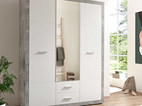 Kledingkast storck 151cm 3 deuren & 2 lades & spiegel - beton/wit - afbeelding 1 van  7