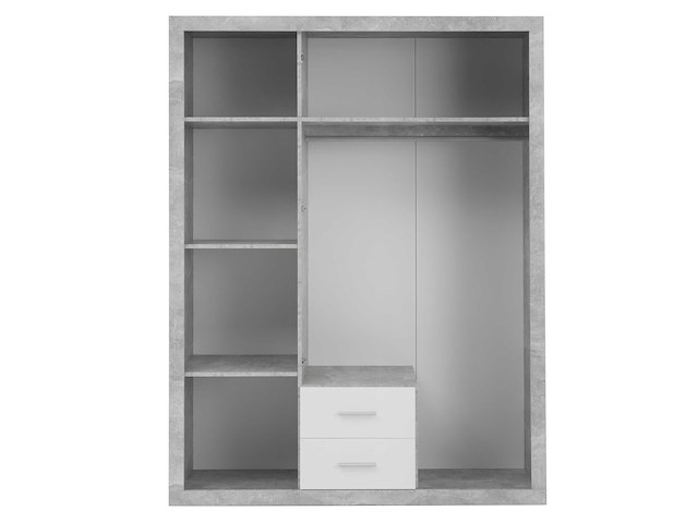 Kledingkast storck 151cm 3 deuren & 2 lades & spiegel - beton/wit - afbeelding 5 van  7