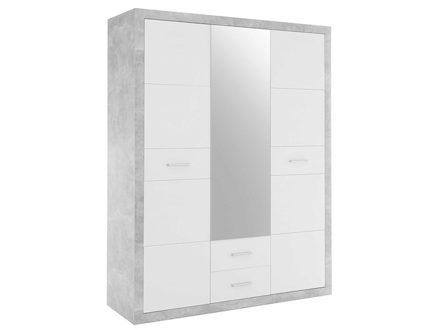 Kledingkast storck 151cm 3 deuren & 2 lades & spiegel - beton/wit - afbeelding 6 van  7