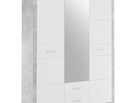 Kledingkast storck 151cm 3 deuren & 2 lades & spiegel - beton/wit - afbeelding 6 van  7