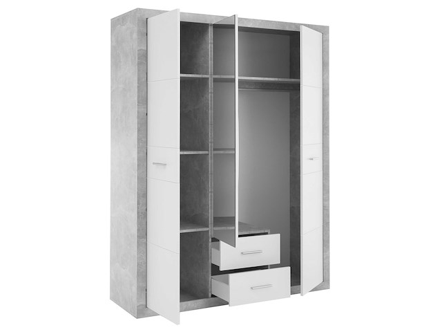 Kledingkast storck 151cm 3 deuren & 2 lades & spiegel - beton/wit - afbeelding 7 van  7
