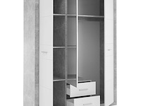Kledingkast storck 151cm 3 deuren & 2 lades & spiegel - beton/wit - afbeelding 7 van  7