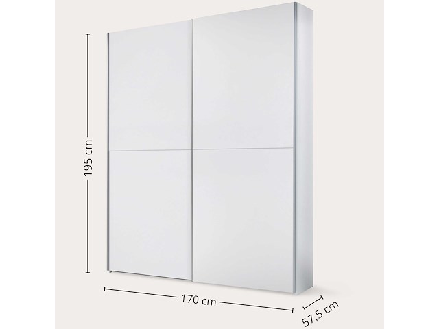 Kledingkast tiempo 170x59x195cm met twee deuren - wit - afbeelding 1 van  4