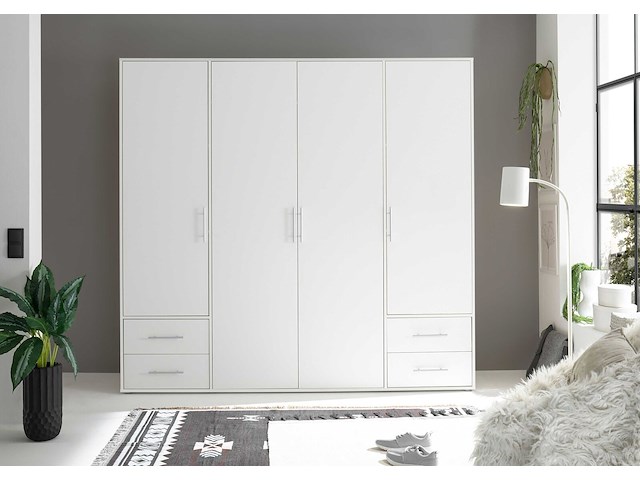 Kledingkast valencia - 206x60x195cm - 4 deuren & 4 lades - wit - afbeelding 2 van  7