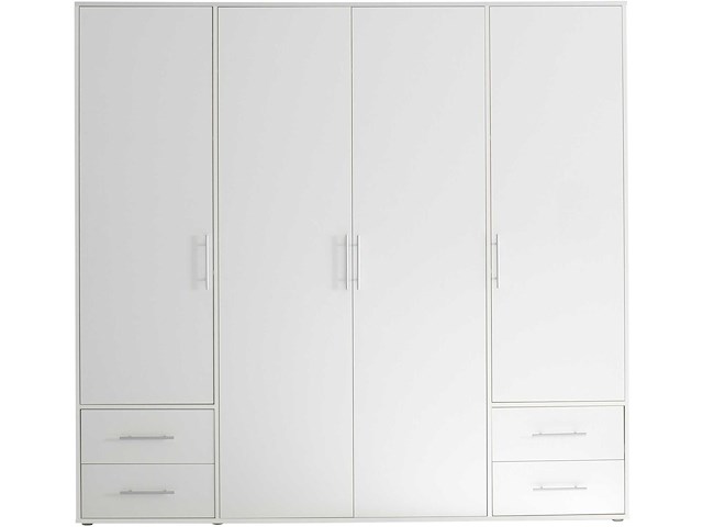 Kledingkast valencia - 206x60x195cm - 4 deuren & 4 lades - wit - afbeelding 3 van  7