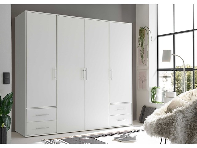 Kledingkast valencia - 206x60x195cm - 4 deuren & 4 lades - wit - afbeelding 5 van  7