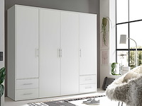 Kledingkast valencia - 206x60x195cm - 4 deuren & 4 lades - wit - afbeelding 5 van  7