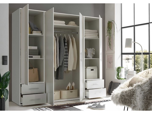 Kledingkast valencia - 206x60x195cm - 4 deuren & 4 lades - wit - afbeelding 6 van  7