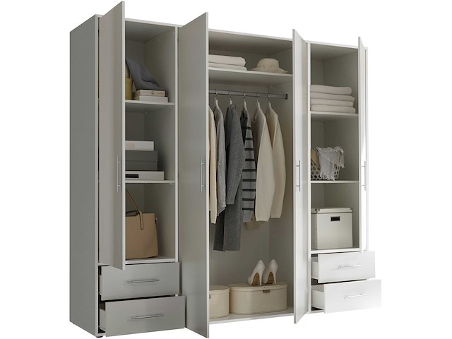 Kledingkast valencia - 206x60x195cm - 4 deuren & 4 lades - wit - afbeelding 7 van  7