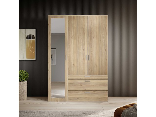Kledingkast vasili - 135x56x195cm - 3 deuren & 3 lades - eikdecor - afbeelding 4 van  6