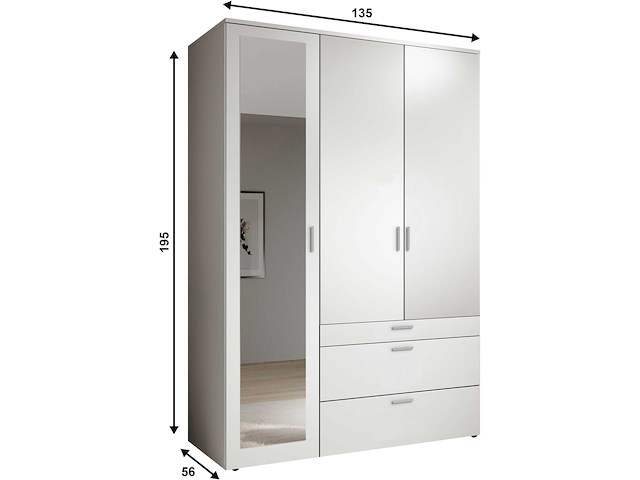 Kledingkast vasili - 135x56x195cm - 3 deuren & 3 lades - eikdecor - afbeelding 2 van  6
