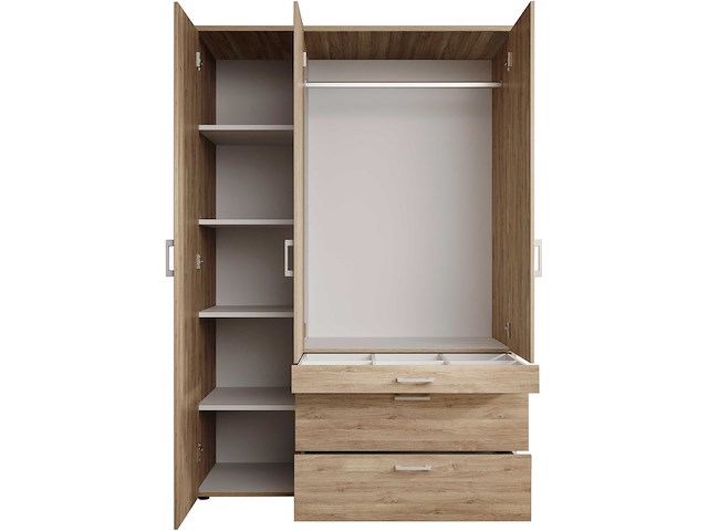 Kledingkast vasili - 135x56x195cm - 3 deuren & 3 lades - eikdecor - afbeelding 6 van  6