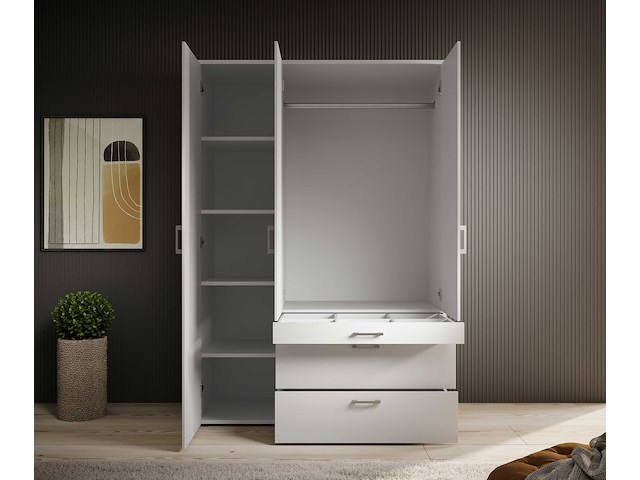 Kledingkast vasili - 135x56x195cm - 3 deuren & 3 lades - wit - afbeelding 6 van  7