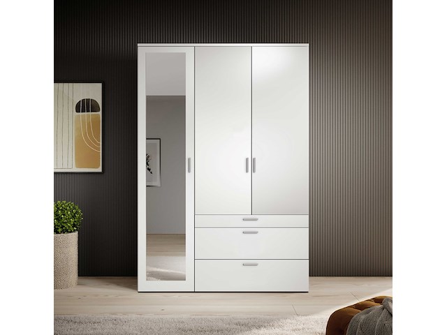 Kledingkast vasili - 135x56x195cm - 3 deuren & 3 lades - wit - afbeelding 7 van  7