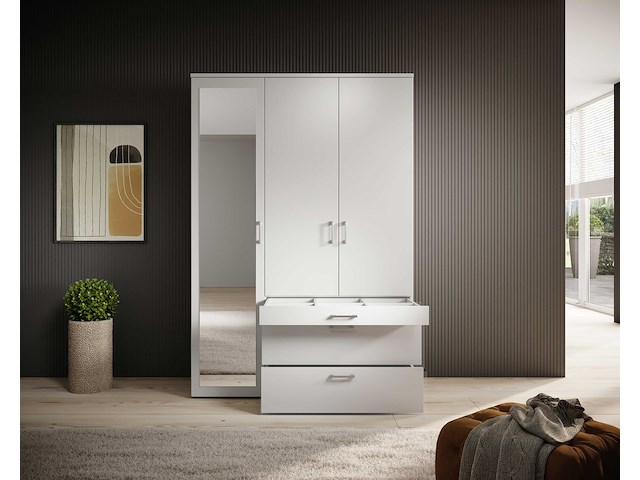 Kledingkast vasili - 135x56x195cm - 3 deuren & 3 lades - wit - afbeelding 1 van  7