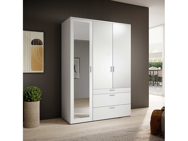 Kledingkast vasili - 135x56x195cm - 3 deuren & 3 lades - wit - afbeelding 3 van  7