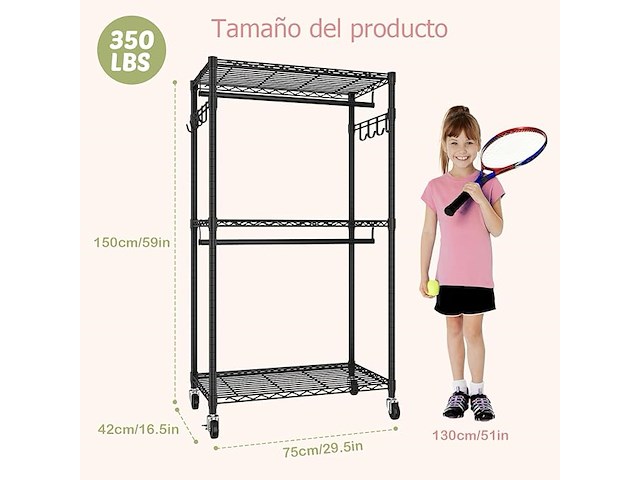 Kledingrek voor kinder-, baby-, studenten- en kinderkamers - afbeelding 2 van  4