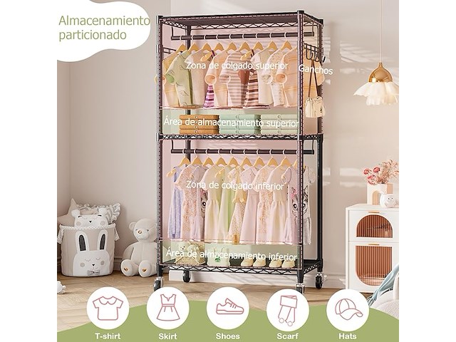 Kledingrek voor kinder-, baby-, studenten- en kinderkamers - afbeelding 3 van  4