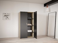 Kleerkast liva 2 draaideuren, 1 kledingroede en 4 legplanken-kronberg eik/matzwart - afbeelding 2 van  7