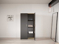 Kleerkast liva 2 draaideuren, 1 kledingroede en 4 legplanken-kronberg eik/matzwart - afbeelding 3 van  7