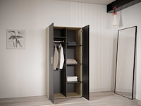 Kleerkast liva 2 draaideuren, 1 kledingroede en 4 legplanken-kronberg eik/matzwart - afbeelding 4 van  7