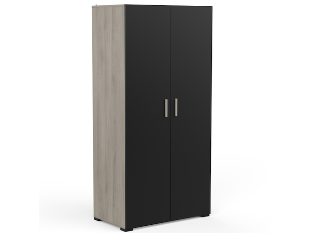 Kleerkast liva 2 draaideuren, 1 kledingroede en 4 legplanken-kronberg eik/matzwart - afbeelding 5 van  7