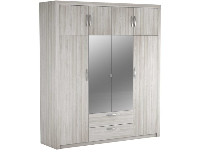 Kleerkast philine - 198x57x224cm - 8 deuren & 2 lades - met spiegel - eikdecor - afbeelding 2 van  6