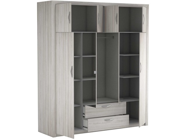 Kleerkast philine - 198x57x224cm - 8 deuren & 2 lades - met spiegel - eikdecor - afbeelding 4 van  6