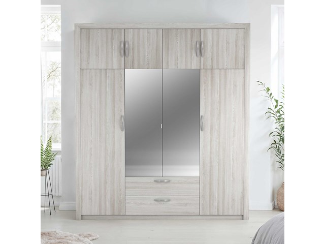 Kleerkast philine - 198x57x224cm - 8 deuren & 2 lades - met spiegel - eikdecor - afbeelding 5 van  6