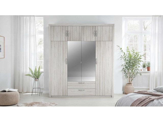 Kleerkast philine - 198x57x224cm - 8 deuren & 2 lades - met spiegel - eikdecor - afbeelding 6 van  6