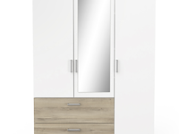 Kleerkast ryan 3 draaideuren, 4 legplanken, 1 kledingroede en 2 lades-kronberg eik/mat wit - afbeelding 1 van  7