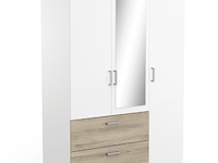 Kleerkast ryan 3 draaideuren, 4 legplanken, 1 kledingroede en 2 lades-kronberg eik/mat wit - afbeelding 2 van  7