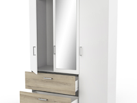 Kleerkast ryan 3 draaideuren, 4 legplanken, 1 kledingroede en 2 lades-kronberg eik/mat wit - afbeelding 3 van  7