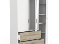 Kleerkast ryan 3 draaideuren, 4 legplanken, 1 kledingroede en 2 lades-kronberg eik/mat wit - afbeelding 4 van  7