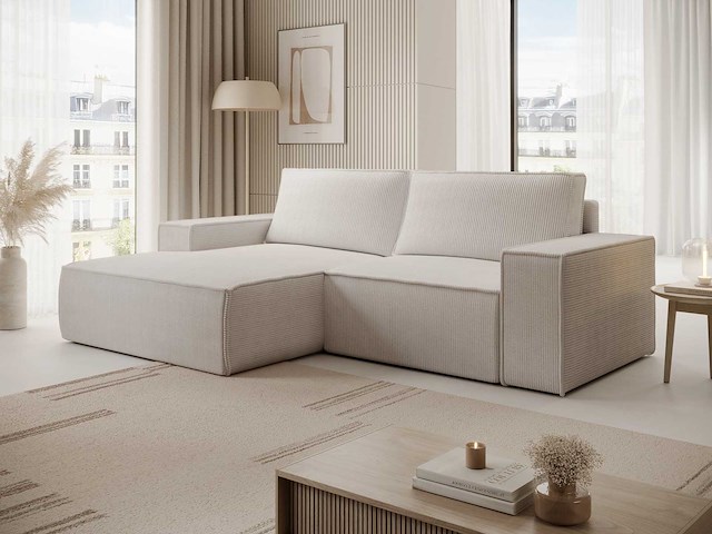Kleine cabrio linker hoek bank in beige ribfluwelen - afbeelding 9 van  9