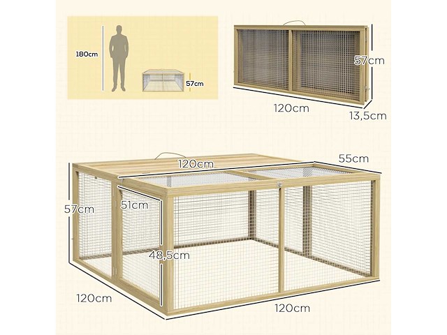 Kleine dierenkooi, konijnenkooi, een opvouwbaar dak van sparrenhout - afbeelding 4 van  8