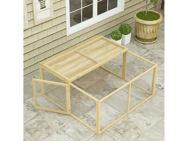 Kleine dierenkooi, konijnenkooi, een opvouwbaar dak van sparrenhout - afbeelding 6 van  8