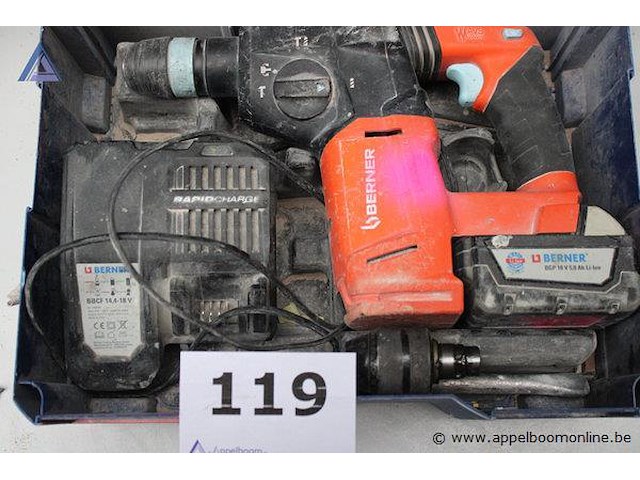 Klopboormachine - berner - bnrh 18-li oplader - berner - bcpc 14.4-18 v toebehoren - accu, koffer - afbeelding 3 van  4