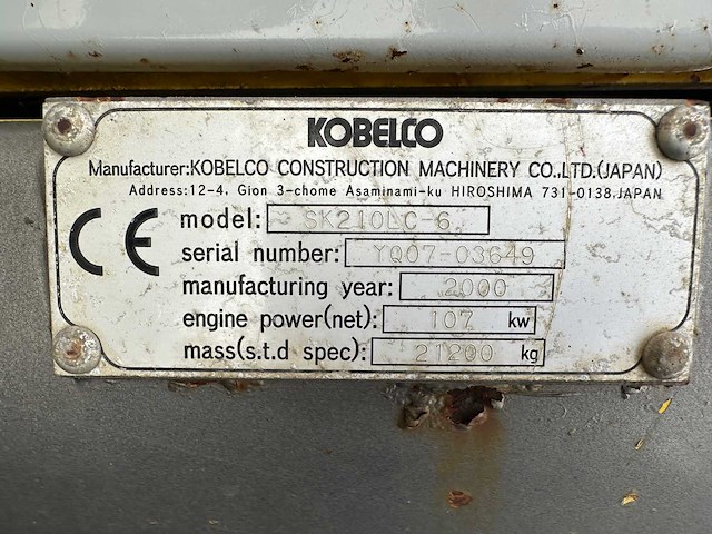 Kobelco - 2000 - sk210lc-6 - rupsgraafmachine - afbeelding 52 van  56