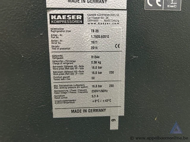 Koeldroger kaeser tb 26, bouwjaar 2014. voorzien van een netspanning van 230 v en 1 fase. - afbeelding 3 van  3